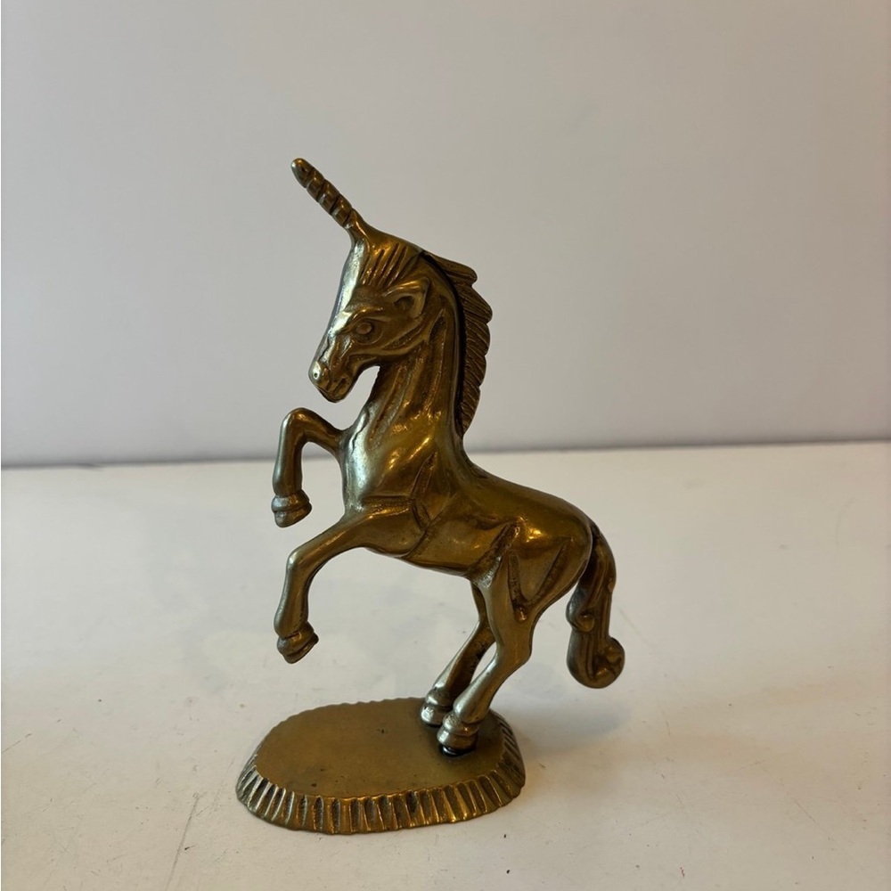 Vintage BRASS UNICORN Mythical Horse on Base Figurine